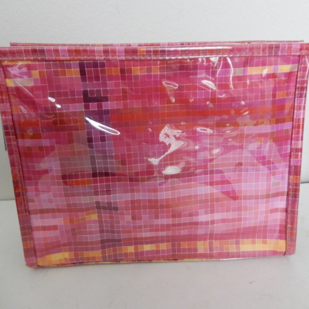 Clinique cosmetic bag Pink plaid make up brand new